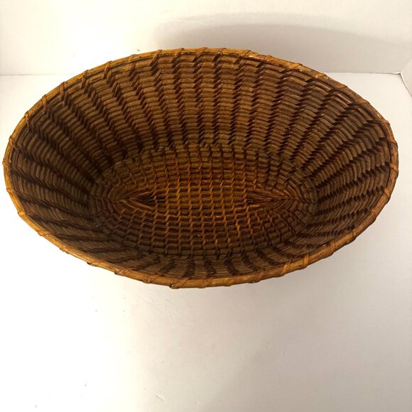Oblong 13" Oval Basket Brown Home Organization Vtg Boho Farmhouse Decor - Picture 2 of 14